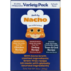Made By Nacho Cuts In Gravy Recipes With Bone Broth Variety Pack Wet Cat Food & Made By Nacho Shredded & Diced Recipes With Homestyle Bone Broth Variety Pack Grain-Free Wet Cat Food -Furry Feast 605798 PT6. AC SS1800 V1660143454