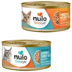 Nulo Freestyle Minced Salmon & Turkey In Gravy Grain-Free Canned Cat & Kitten Food & Nulo Freestyle Shredded Turkey & Halibut In Gravy Grain-Free Canned Cat Food