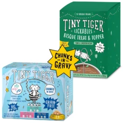 Tiny Tiger Chunks In Gravy Seafood Recipes Variety Pack Grain-Free Canned Cat Food & Tiny Tiger Lickables, Senior Formula, Tuna & Chicken Recipe, Bisque Cat Treat & Topper