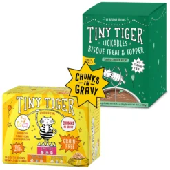 Tiny Tiger Chunks In Gravy Beef & Poultry Recipes Variety Pack Grain-Free Canned Cat Food & Tiny Tiger Lickables, Senior Formula, Tuna & Chicken Recipe, Bisque Cat Treat & Topper