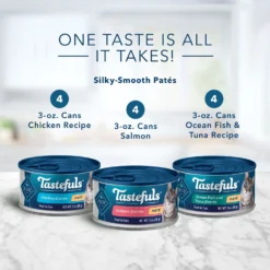 Blue Buffalo Tastefuls Salmon, Chicken, Ocean Fish & Tuna Entrées Variety Pack Pate Wet Cat Food, 3-oz Can, Case Of 12 & Blue Buffalo Tastefuls Tuna, Chicken, Fish & Shrimp Entrées Variety Pack Flaked Wet Cat Food -Furry Feast 662622 PT3. AC SS1800 V1667327418