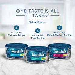 Blue Buffalo Tastefuls Salmon, Chicken, Ocean Fish & Tuna Entrées Variety Pack Pate Wet Cat Food, 3-oz Can, Case Of 12 & Blue Buffalo Tastefuls Tuna, Chicken, Fish & Shrimp Entrées Variety Pack Flaked Wet Cat Food -Furry Feast 662622 PT7. AC SS1800 V1667326829