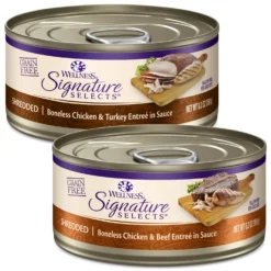 Wellness CORE Signature Selects Shredded Boneless Chicken & Turkey Entree In Sauce Grain-Free Natural Canned Cat Food & Wellness CORE Signature Selects Shredded Boneless Chicken & Beef Entree In Sauce Grain-Free Canned Cat Food