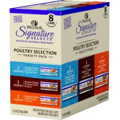 Wellness CORE Signature Selects Seafood Selection Variety Pack Canned Cat Food, 2.8-oz, Case Of 8 & Wellness CORE Signature Selects Poultry Selection Variety Pack Canned Cat Food -Furry Feast 662686 PT5. AC SS1800 V1667324764