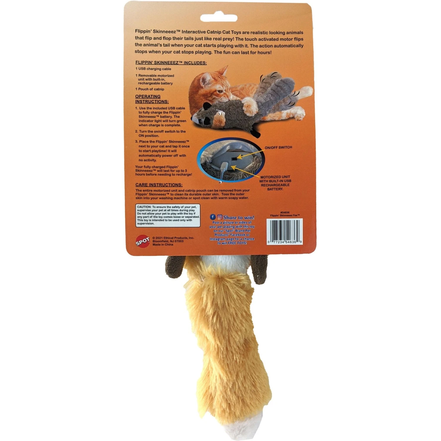 Ethical Pet Flippin' Skinneeez Fox Exercise Cat Toy With Catnip 2 Ethical Pet Flippin' Skinneeez Fox Exercise Cat Toy With Catnip - Image 2