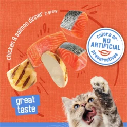 Friskies Savory Shreds Chicken & Salmon Dinner In Gravy Canned Cat Food -Furry Feast 76354 PT3. AC SS1800 V1700157357