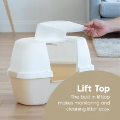 IRIS USA Hooded Corner Cat Litter Box With Front Door Flap & Scoop -Furry Feast 816574 PT2. AC SS1800 V1685131614