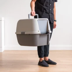 IRIS USA Enclosed Cat Litter Box With Front Door Flap & Scoop, Gray, Jumbo -Furry Feast 846614 PT3. AC SS1800 V1683834929