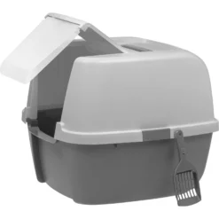 IRIS USA Enclosed Cat Litter Box With Front Door Flap & Scoop, Gray, Jumbo -Furry Feast 846614 PT8. AC SS1800 V1683836300