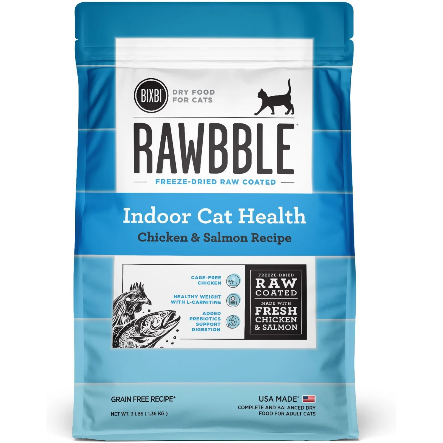 BIXBI Rawbble Dry Food Chicken Salmon Recipe For Indoor Cats, 3-lb Bag 1 BIXBI Rawbble Dry Food Chicken Salmon Recipe For Indoor Cats, 3-lb Bag