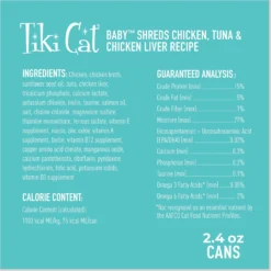 Tiki Cat Baby Chicken, Tuna, & Chicken Liver Shreds Grain-Free Wet Cat Food, 2.4-oz Can, Case Of 12 -Furry Feast 883654 PT2. AC SS1800 V1690570628