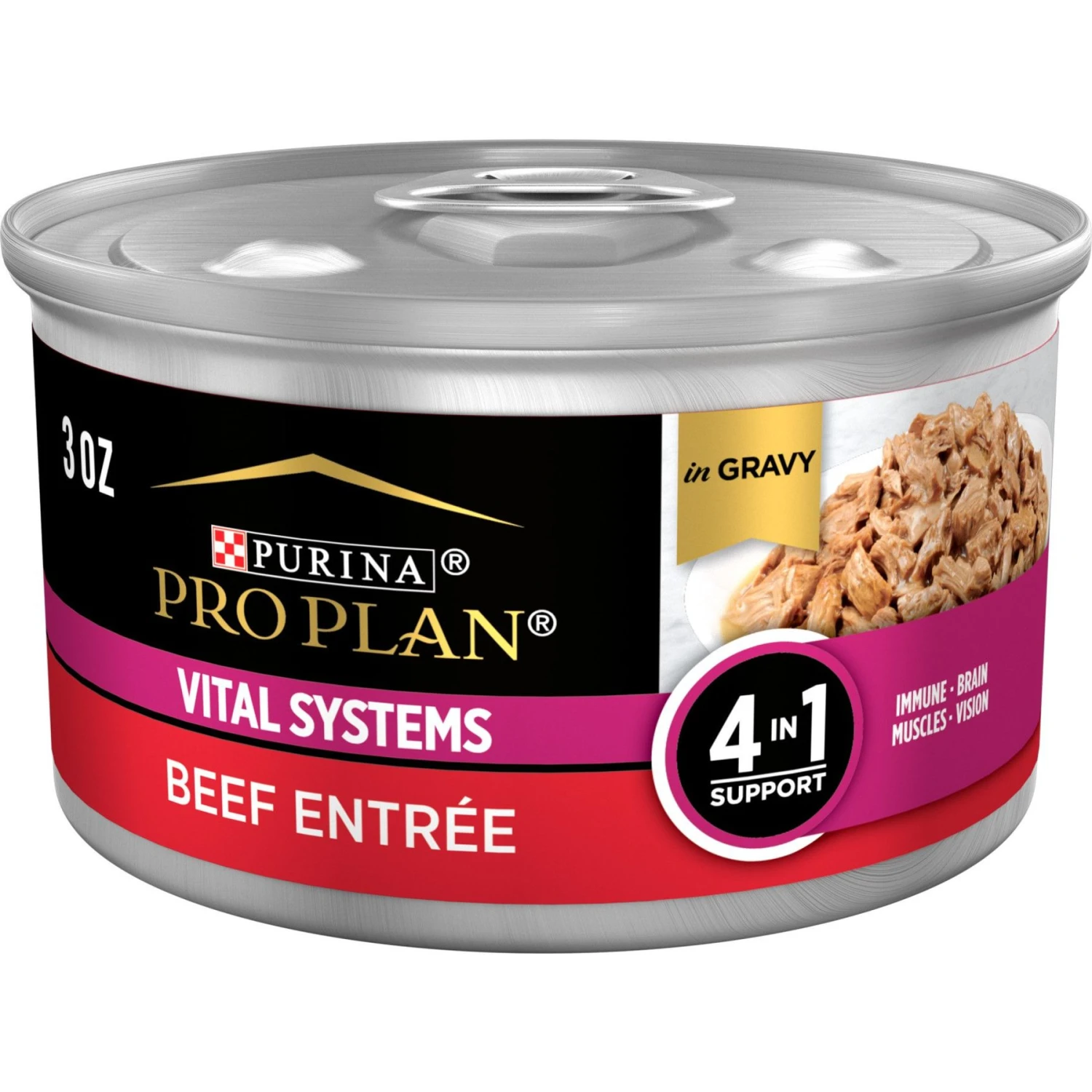 Purina Pro Plan Vital Systems Beef Entree In Wet Cat Food Gravy, 3-oz Can, Case Of 24 1 Purina Pro Plan Vital Systems Beef Entree In Wet Cat Food Gravy, 3-oz Can, Case Of 24