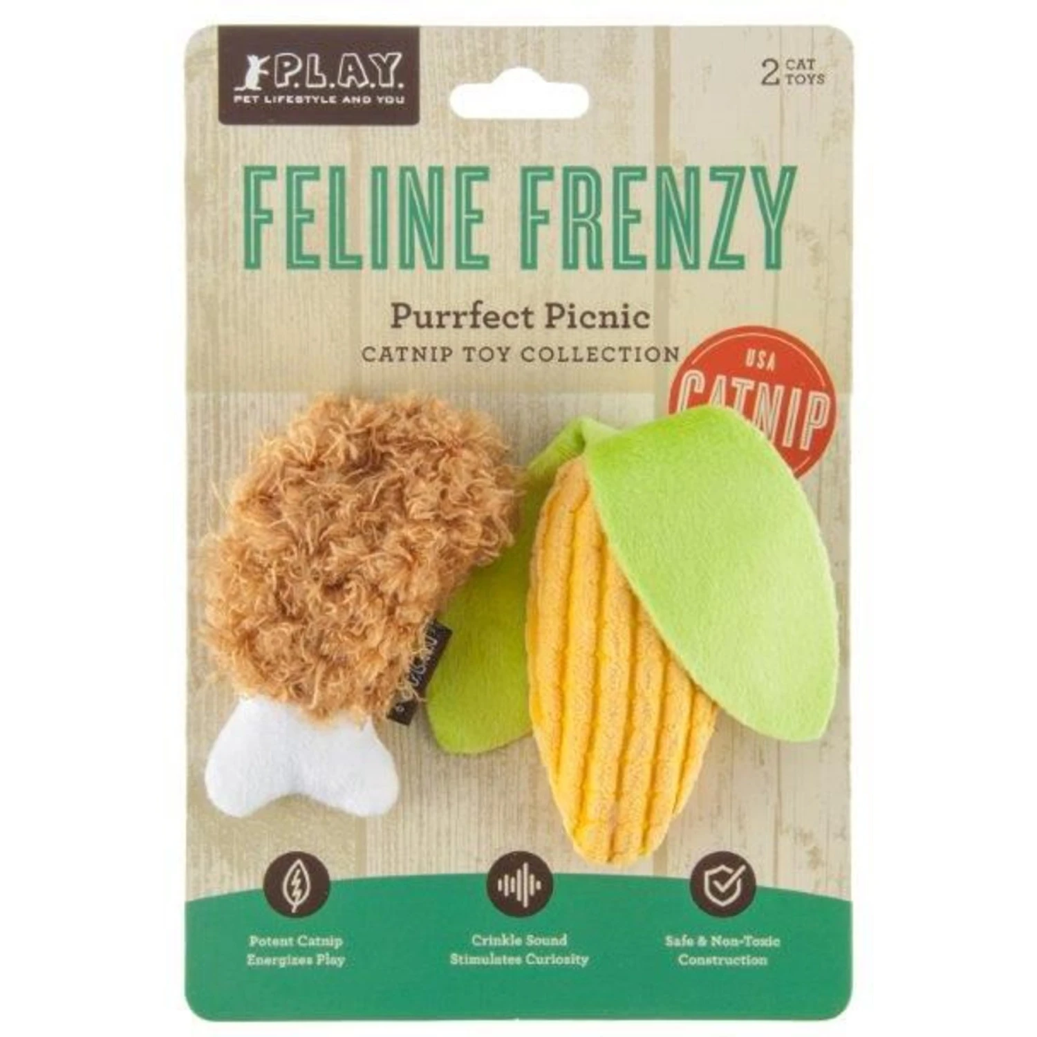P.L.A.Y. Pet Lifestyle And You Feline Frenzy Purrfect Picnic Plush Squeaky Cat Toy, 2 Count 1 P.L.A.Y. Pet Lifestyle And You Feline Frenzy Purrfect Picnic Plush Squeaky Cat Toy, 2 Count