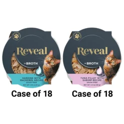Reveal Natural Grain-Free Tuna With Shrimp In Broth Flavored Wet Cat Food, 2.12-oz Pot, Case Of 18 & Reveal Natural Grain-Free Sardine With Mackerel In Broth Flavored Wet Cat Food, 2.12-oz Pot, Case Of 18