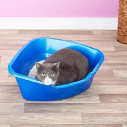 Frisco Collapsible Wire Cat Cage Playpen & Van Ness High Side Corner Cat Litter Pan, Blue -Furry Feast 933382 PT8. AC SS1800 V1692305264