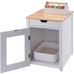 TRINITY 20-in Enclosure End Table With Drawer Cat Litter Box, White, Small -Furry Feast 940742 PT2. AC SS1800 V1692300285