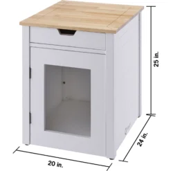 TRINITY 20-in Enclosure End Table With Drawer Cat Litter Box, White, Small -Furry Feast 940742 PT3. AC SS1800 V1692303038