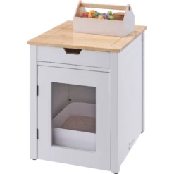 TRINITY 20-in Enclosure End Table With Drawer Cat Litter Box, White, Small -Furry Feast 940742 PT5. AC SS1800 V1692301028