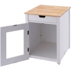 TRINITY 20-in Enclosure End Table With Drawer Cat Litter Box, White, Small -Furry Feast 940742 PT7. AC SS1800 V1692301058
