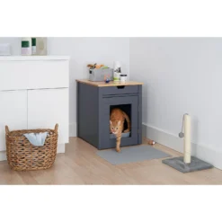 TRINITY 20-in Enclosure End Table With Drawer Cat Litter Box, Dark Grey, Small -Furry Feast 943606 PT1. AC SS1800 V1692301822