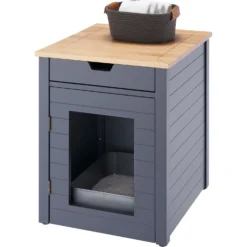 TRINITY 20-in Enclosure End Table With Drawer Cat Litter Box, Dark Grey, Small -Furry Feast 943606 PT2. AC SS1800 V1692300285