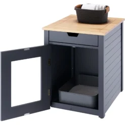 TRINITY 20-in Enclosure End Table With Drawer Cat Litter Box, Dark Grey, Small -Furry Feast 943606 PT3. AC SS1800 V1692301056