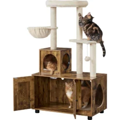 Yaheetech Cat Litter Box Enclosure Cat Tree & Condo, Rustic Brown & Beige -Furry Feast 953326 PT1. AC SS1800 V1695056787