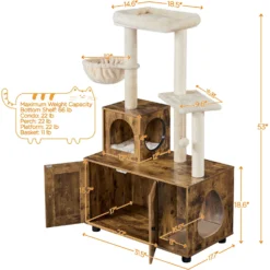 Yaheetech Cat Litter Box Enclosure Cat Tree & Condo, Rustic Brown & Beige -Furry Feast 953326 PT2. AC SS1800 V1695056786