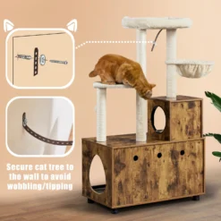 Yaheetech Cat Litter Box Enclosure Cat Tree & Condo, Rustic Brown & Beige -Furry Feast 953326 PT5. AC SS1800 V1695056787