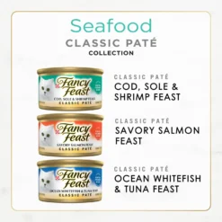 Fancy Feast Seafood Classic Pate Collection Variety Pack Grain-Free Wet Cat Food, 3-oz Can, Case Of 36 -Furry Feast 966622 PT1. AC SS1800 V1696444875