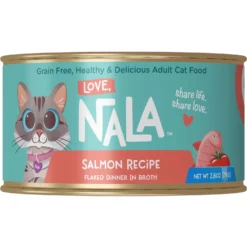 Love, Nala Flaked Salmon Recipe In Broth Adult Grain-Free Wet Cat Food, 2.8-oz Can, Case Of 12