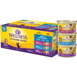 Wellness Complete Health Seafood Pate Favorites Variety Pack Grain-Free Wet Cat Food, 3-oz Can, Case Of 12